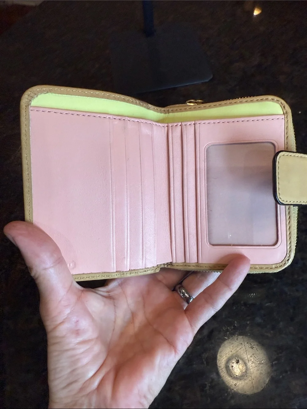 Vintage Coach Light Tan Leather Zip Wallet with Gold Hardware-EUC